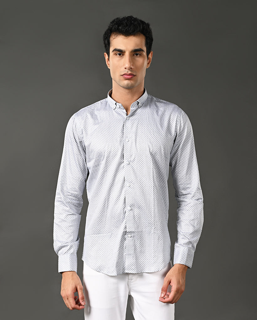 Mens White Printed Cotton Blend Formal Shirt – Mens white printed cotton blend formal shirt, office shirt