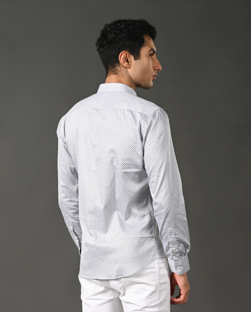 Mens White Printed Cotton Blend Formal Shirt – Mens white printed cotton blend formal shirt, office shirt