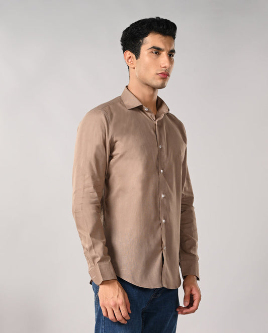 Stylish 100% cotton apple cut shirt for men in pastel nude shade with contrast buttons