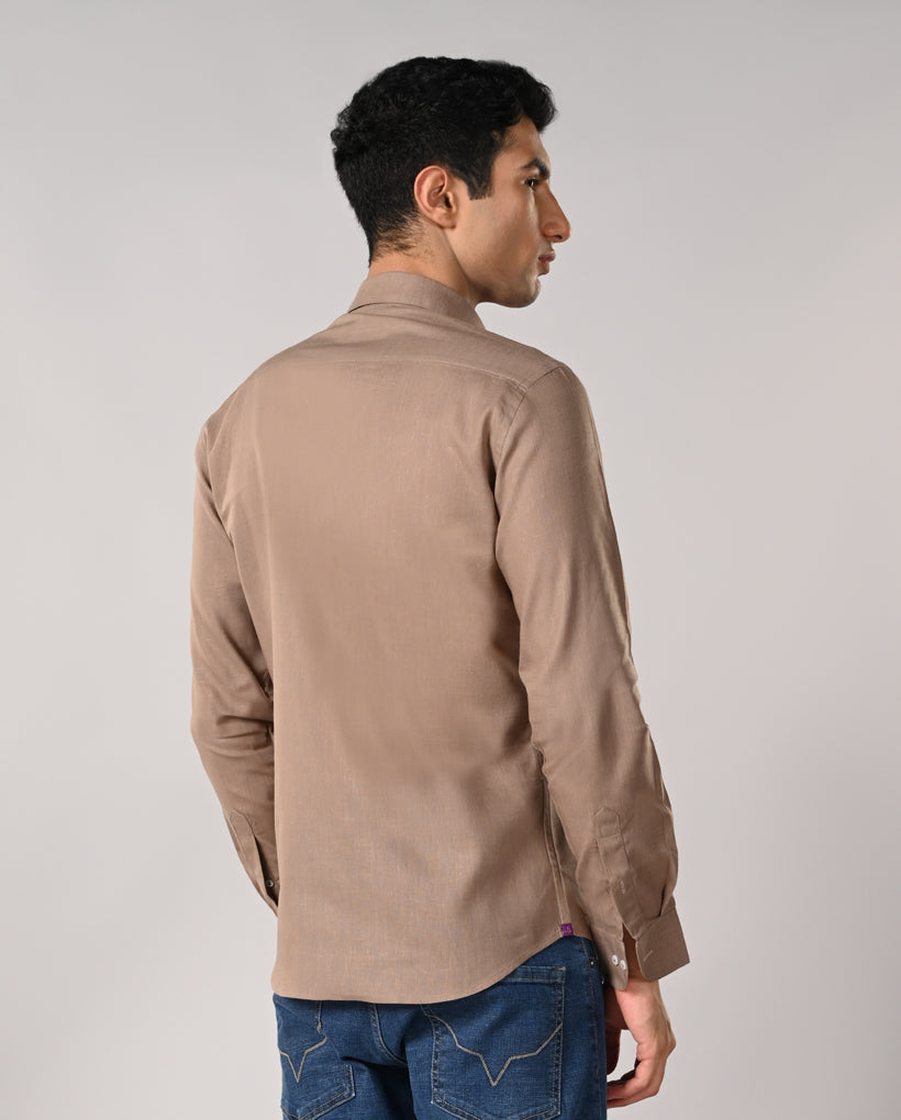 Stylish 100% cotton apple cut shirt for men in pastel nude shade with contrast buttons