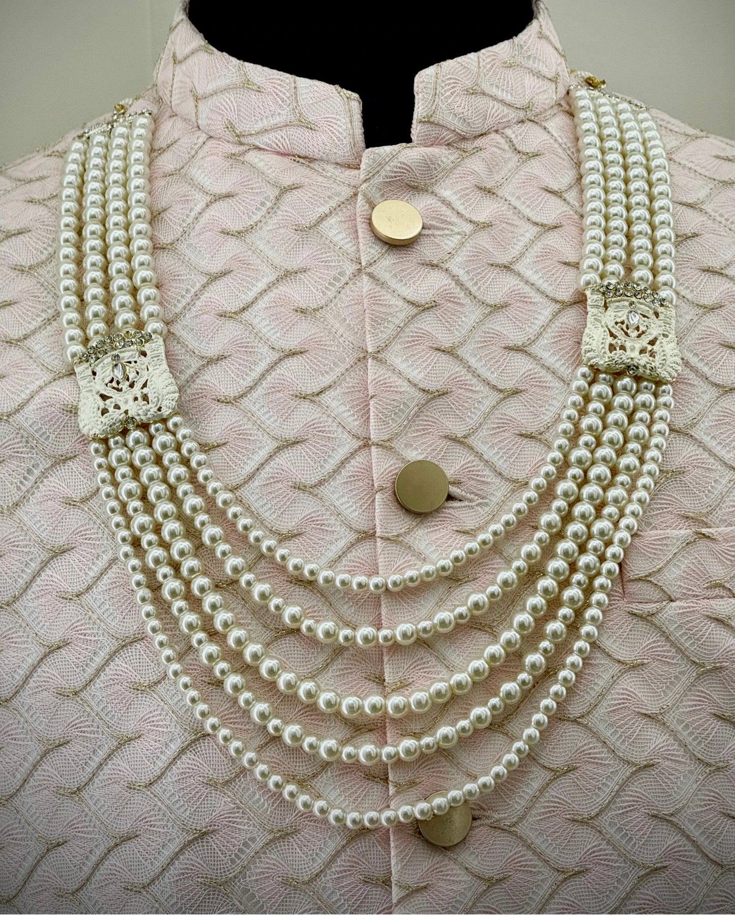 maharaja red pearl mala groom | five layer wedding pearl necklace | royal sherwani bead mala