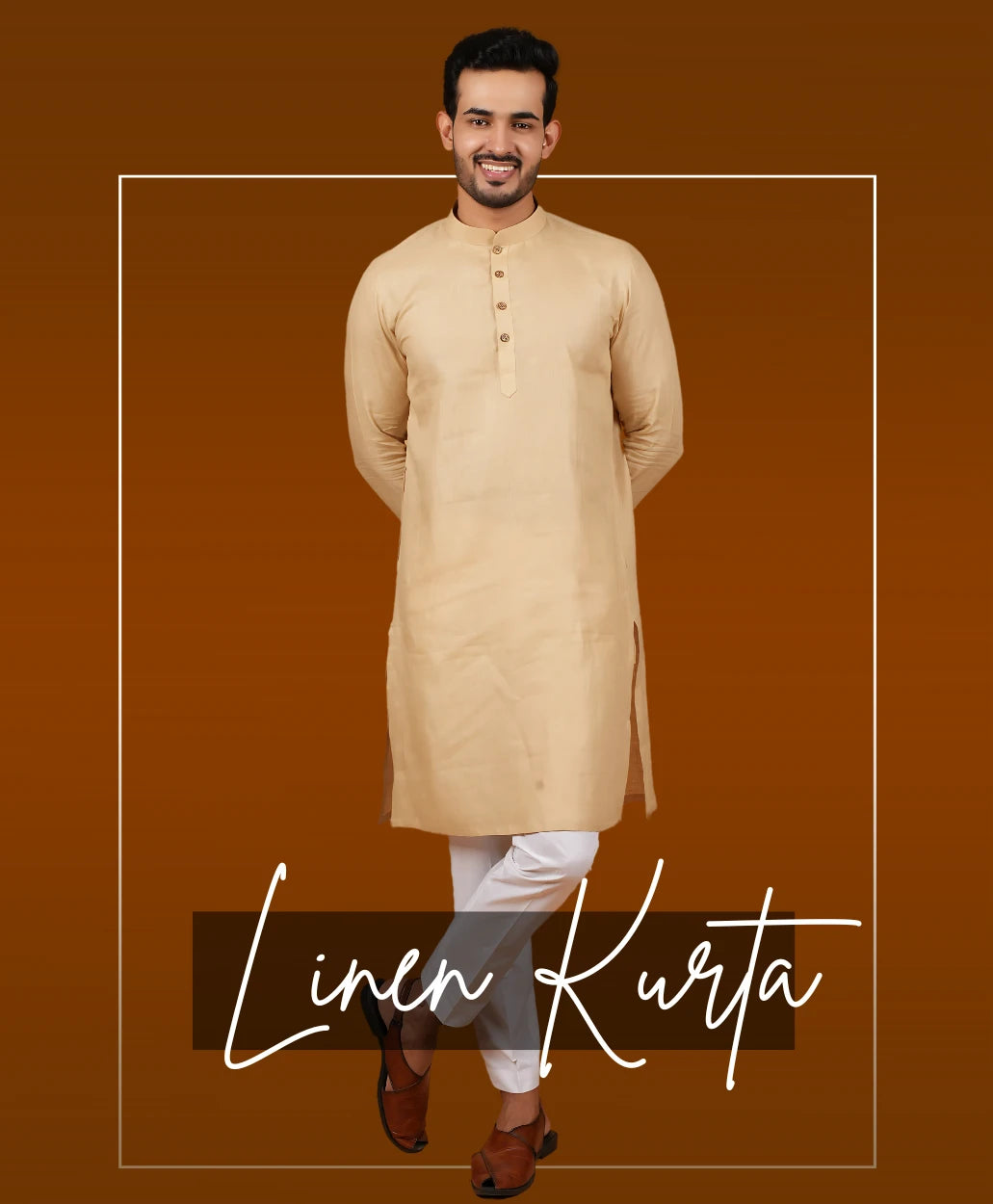 Yellow linen kurta for men 
