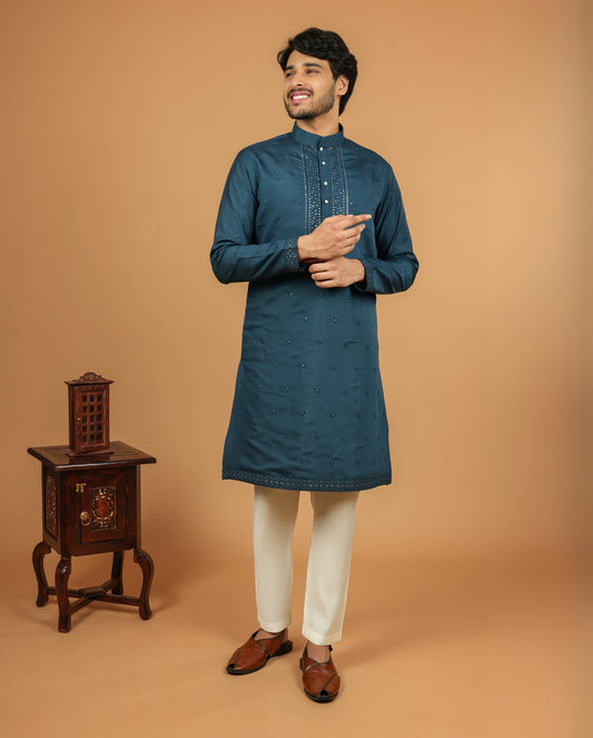 Elegant Silk Kurta pyjama set with Embroidery