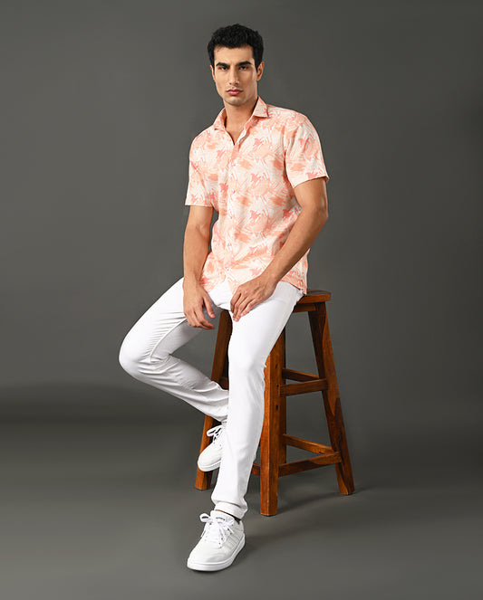 men linen printed casual shirt trendy style