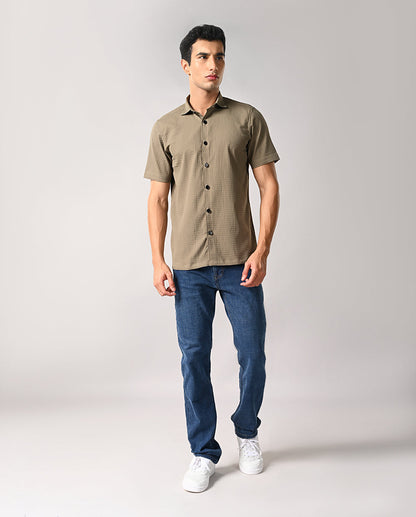 Mens Olive Grey Cotton Blend Casual Shirt – Mens casual cotton blend shirt, olive grey, buy online