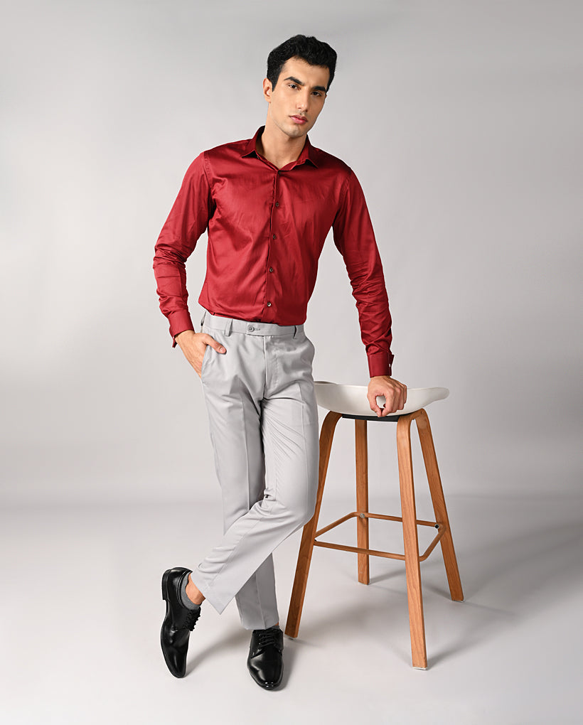 Deep Red Cotton Formal Shirt for Men – Smart Office & Business Wear