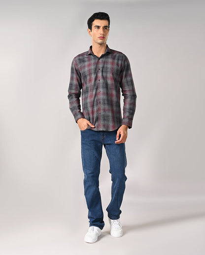 Mens Wine Checked Cotton Blend Shirt – Casual & Trendy