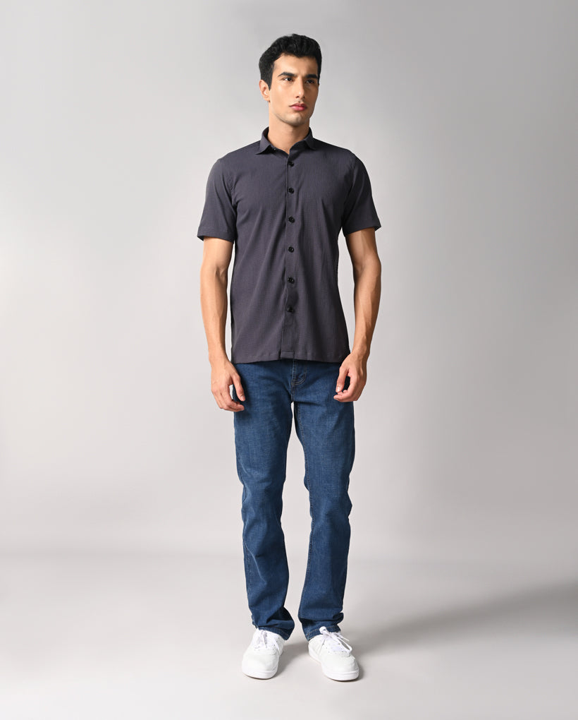 Men’s Gray Self-Emboss Party Shirt – Stylish Party Wear
