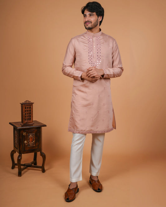 Silk Embroiderd Men's Kurta pyjama Set with Mirror Work