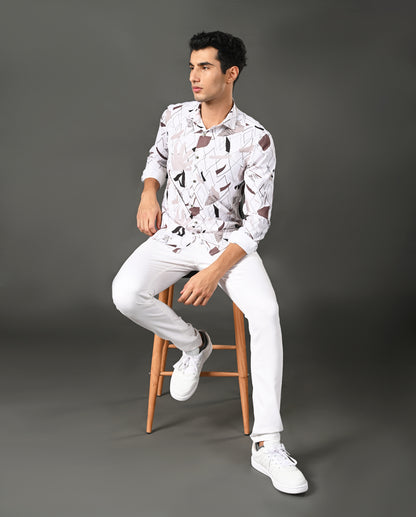 triangle print cotton blend shirt men