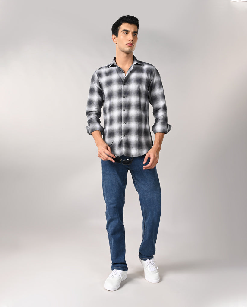 Mens White Checked Cotton Blend Shirt – Casual Stylish Fit