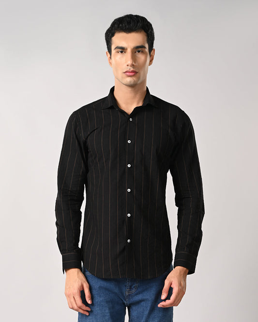 Men’s Black Striped Cotton Formal Shirt – Office & Work