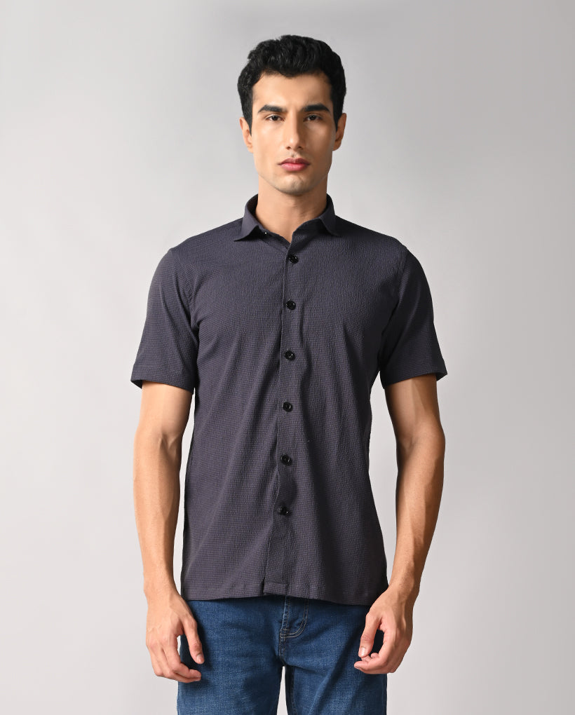 Men’s Gray Self-Emboss Party Shirt – Stylish Party Wear