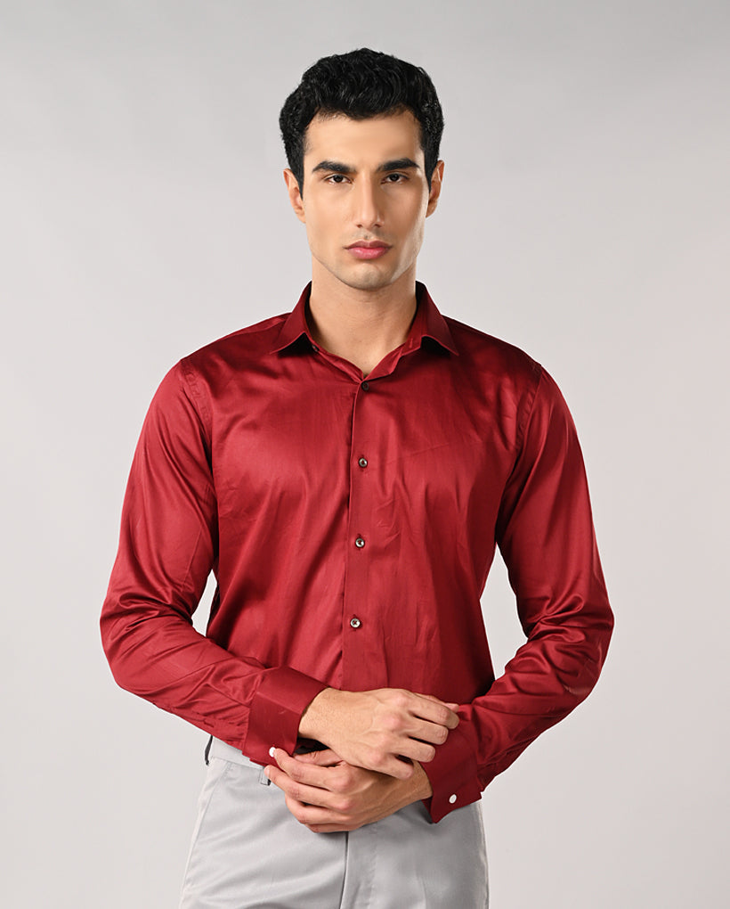 Deep Red Cotton Formal Shirt for Men – Smart Office & Business Wear