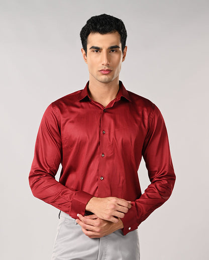 Deep Red Cotton Formal Shirt for Men – Smart Office & Business Wear