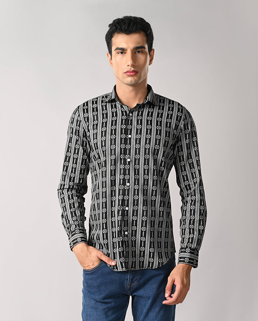 Mens Black Printed Cotton Blend Shirt – Casual & Stylish