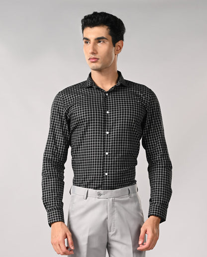 Mens Black Checked Cotton Formal Shirt – Office & Work