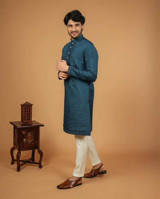 Elegant Silk Kurta pyjama set with Embroidery