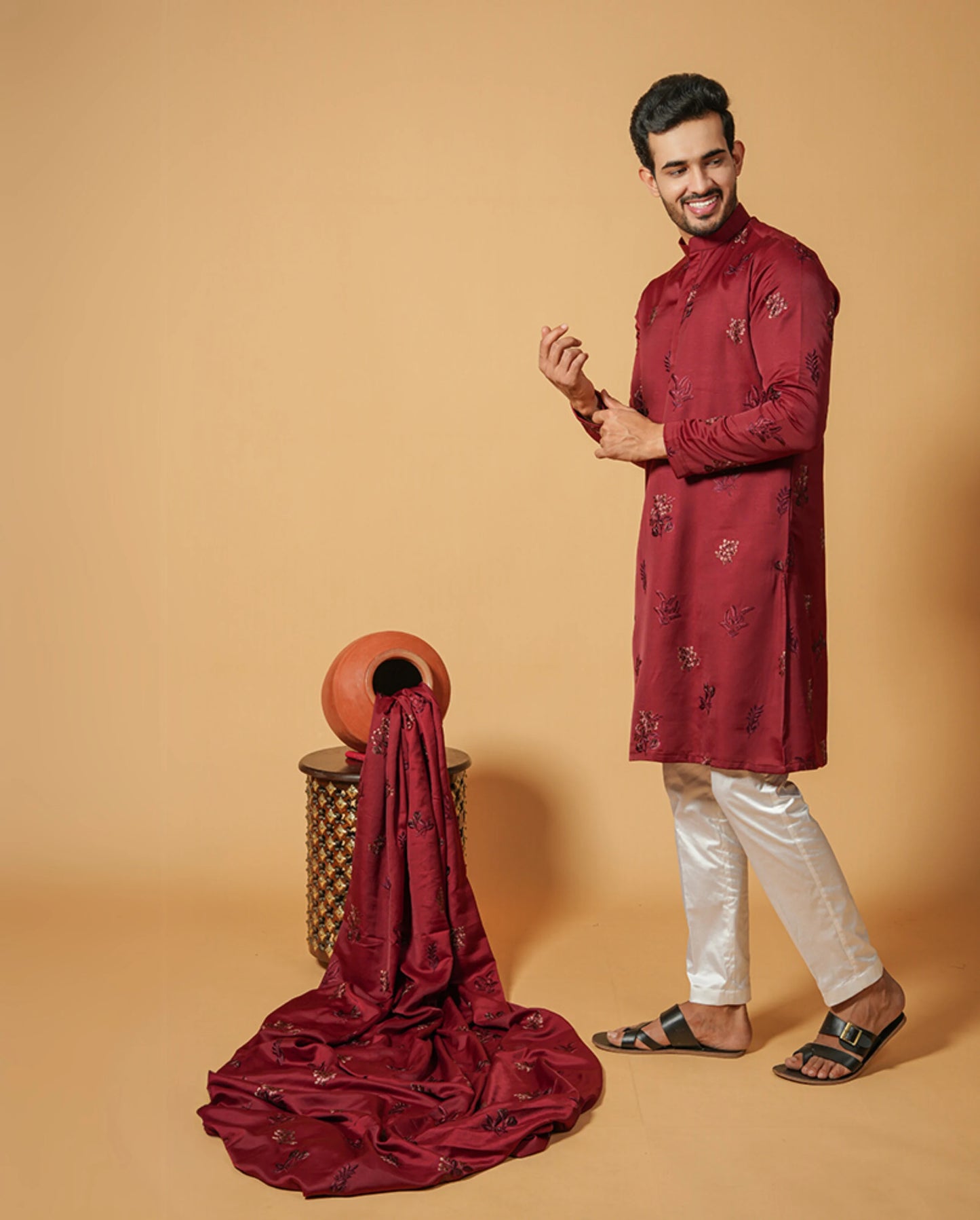 Classic Floral Silk Embroidered Kurta & Pajama Set