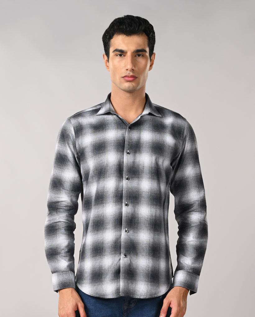 Mens White Checked Cotton Blend Shirt – Casual Stylish Fit