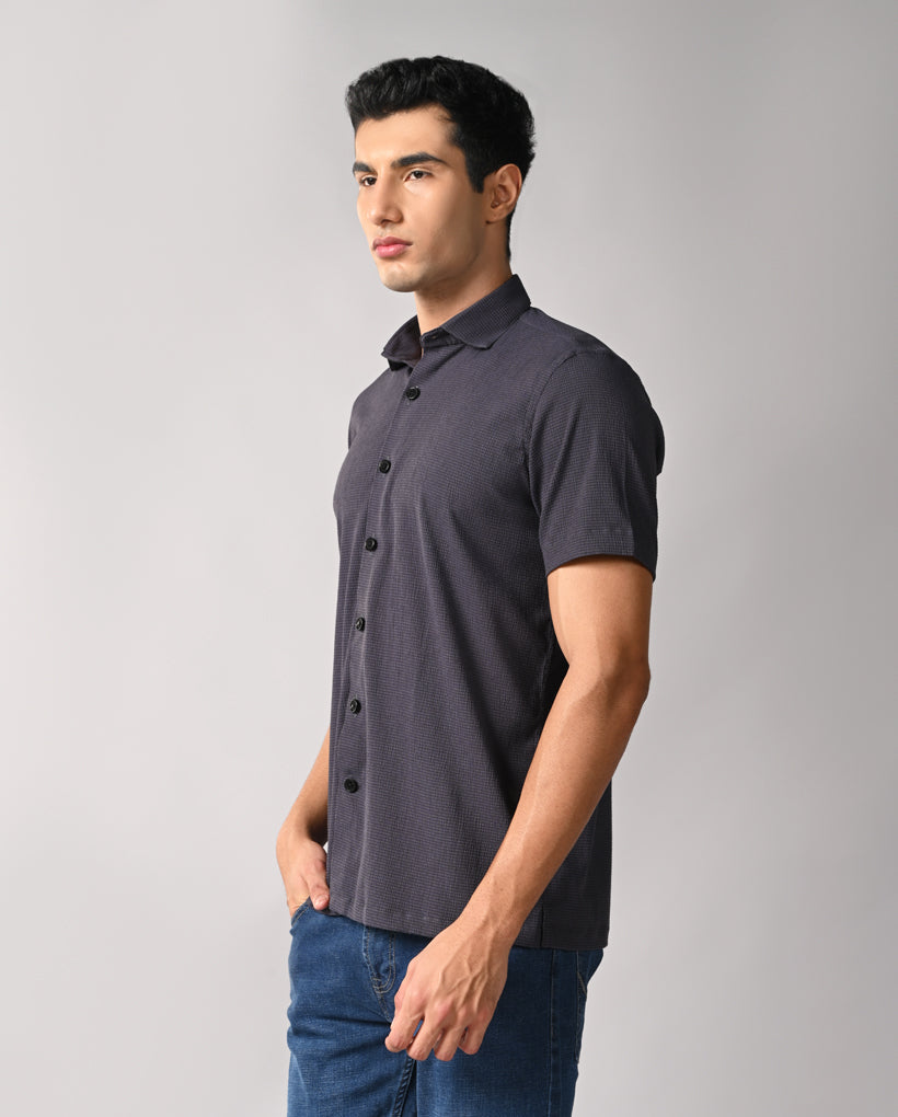 Men’s Gray Self-Emboss Party Shirt – Stylish Party Wear