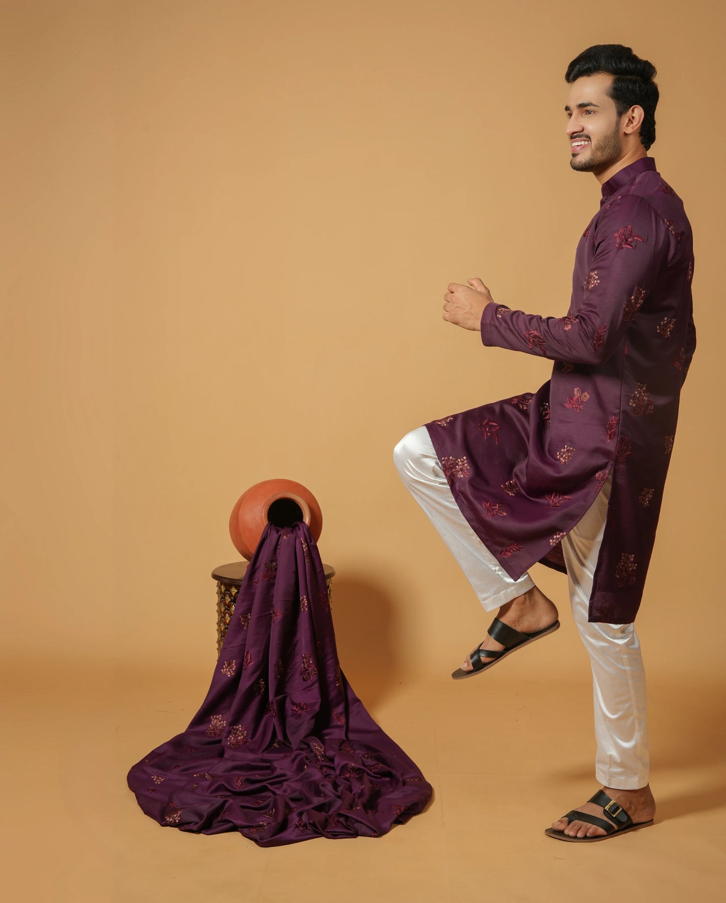 Classic Floral Silk Embroidered Kurta & Pajama Set