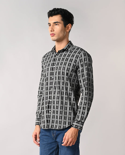 Mens Black Printed Cotton Blend Shirt – Casual & Stylish