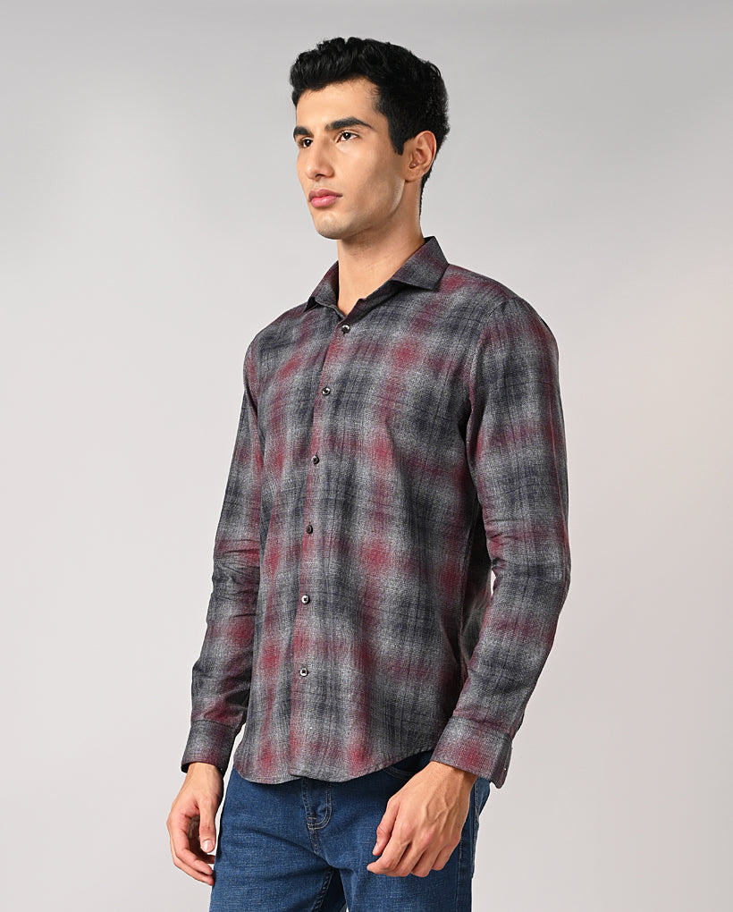 Mens Wine Checked Cotton Blend Shirt – Casual & Trendy