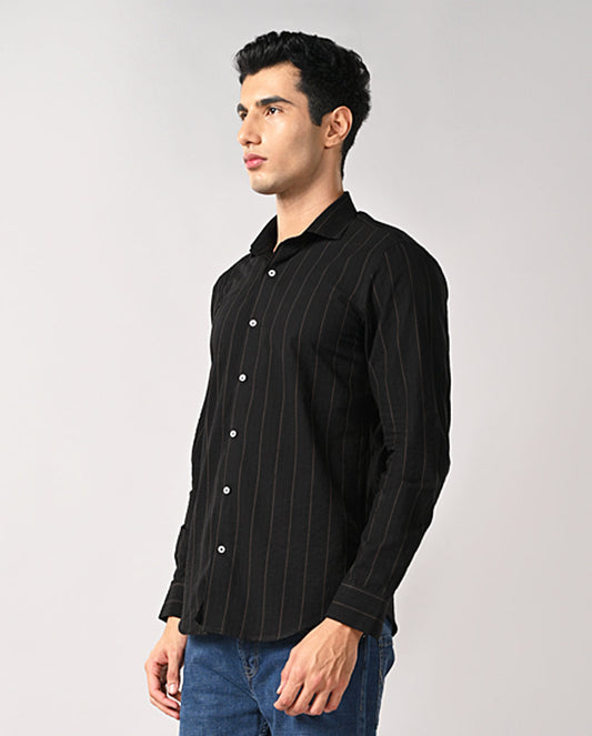 Men’s Black Striped Cotton Formal Shirt – Office & Work
