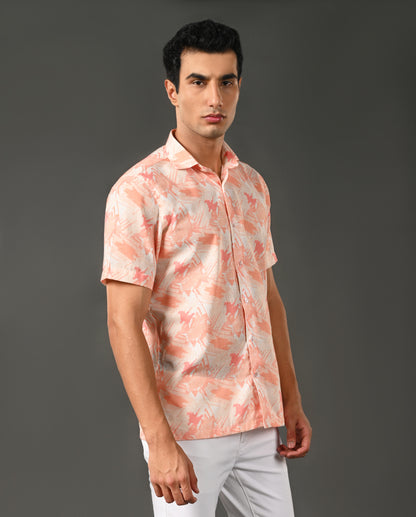 men linen printed casual shirt trendy style