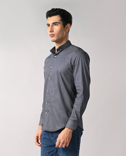 Men’s Navy Blue Printed Cotton Blend Shirt – Casual Wear