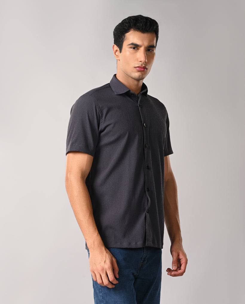 Men’s Gray Self-Emboss Party Shirt – Stylish Party Wear