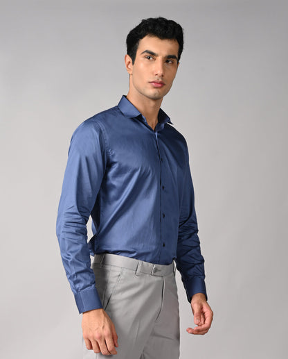 Mens Blue Apple Cut Formal Shirt – Stylish Office Wear