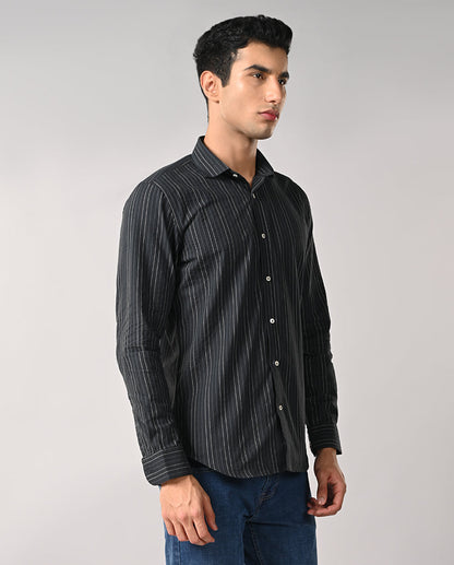 Mens Navy Blue Striped Cotton Formal Shirt – Business Wear