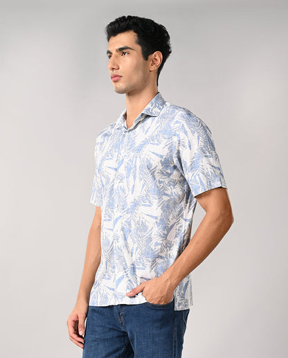 Mens Off-White Printed Linen Slim Fit Shirt – Casual & Elegant