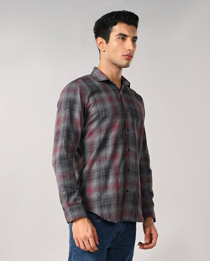 Mens Wine Checked Cotton Blend Shirt – Casual & Trendy