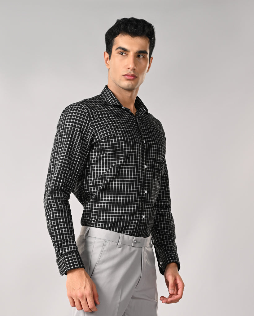 Mens Black Checked Cotton Formal Shirt – Office & Work