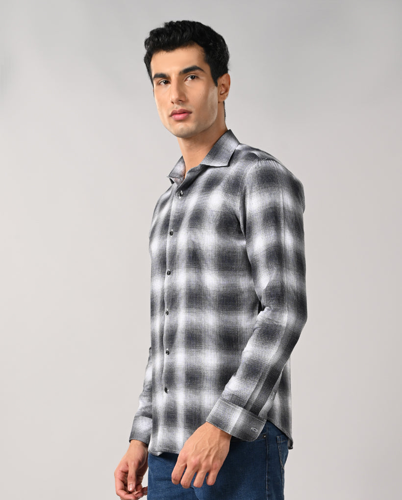 Mens White Checked Cotton Blend Shirt – Casual Stylish Fit
