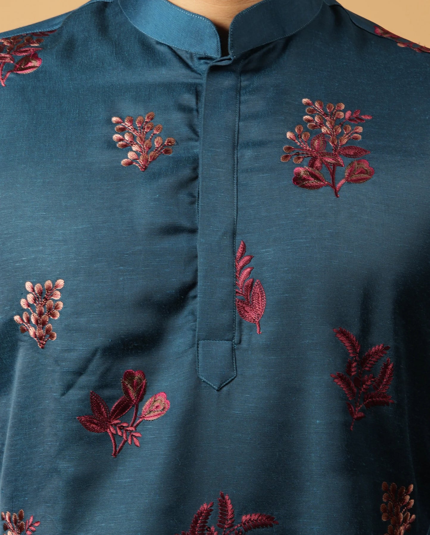 Classic Floral Silk Embroidered Kurta & Pajama Set