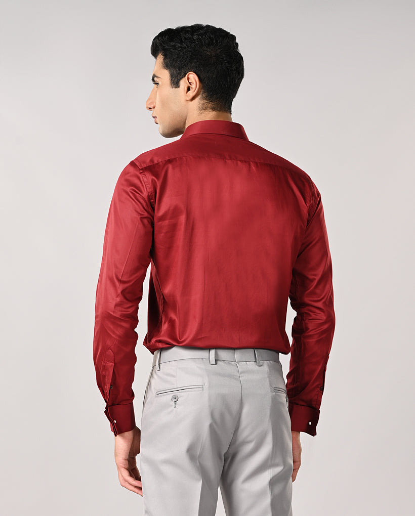 Deep Red Cotton Formal Shirt for Men – Smart Office & Business Wear