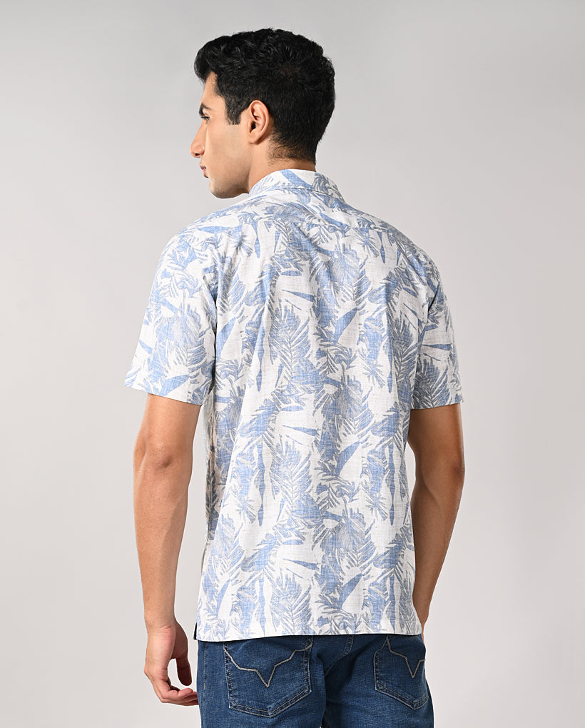 Mens Off-White Printed Linen Slim Fit Shirt – Casual & Elegant