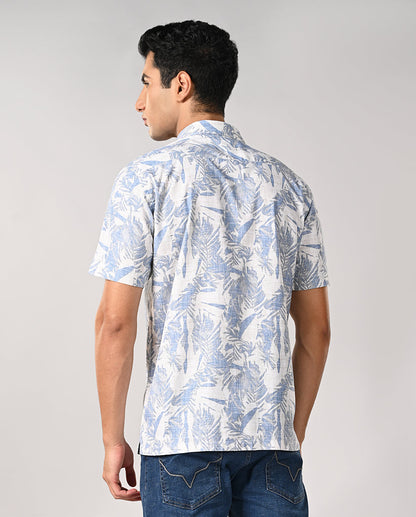 Mens Off-White Printed Linen Slim Fit Shirt – Casual & Elegant