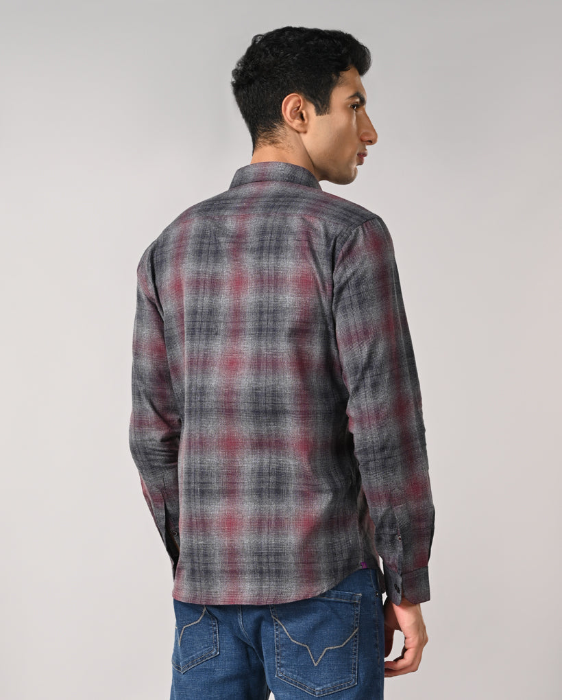 Mens Wine Checked Cotton Blend Shirt – Casual & Trendy