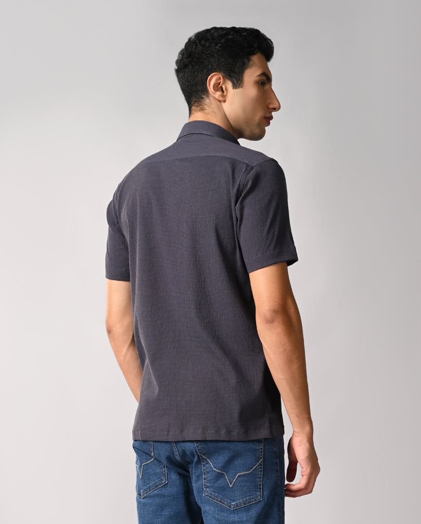 Men’s Gray Self-Emboss Party Shirt – Stylish Party Wear