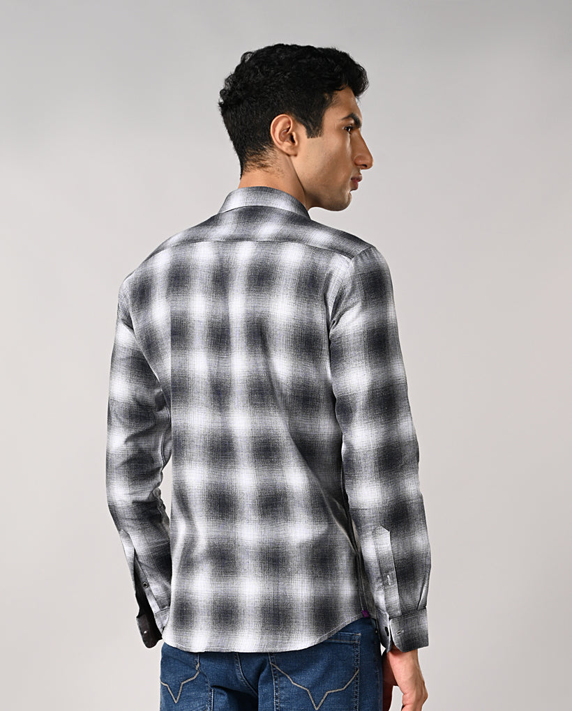 Mens White Checked Cotton Blend Shirt – Casual Stylish Fit
