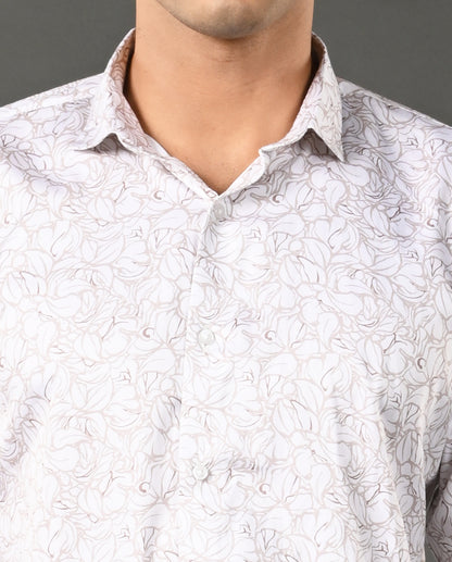 Men's White Unique Print Shirt-Cotton Blend