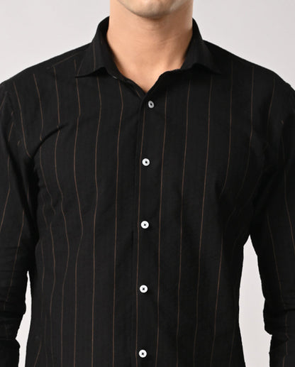 Men’s Black Striped Cotton Formal Shirt – Office & Work