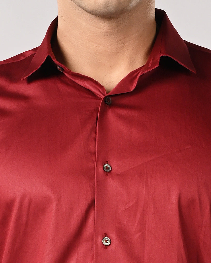 Deep Red Cotton Formal Shirt for Men – Smart Office & Business Wear