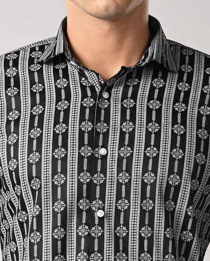 Mens Black Printed Cotton Blend Shirt – Casual & Stylish
