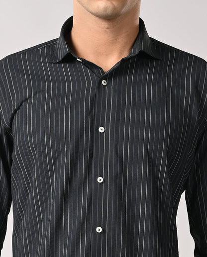Mens Navy Blue Striped Cotton Formal Shirt – Business Wear